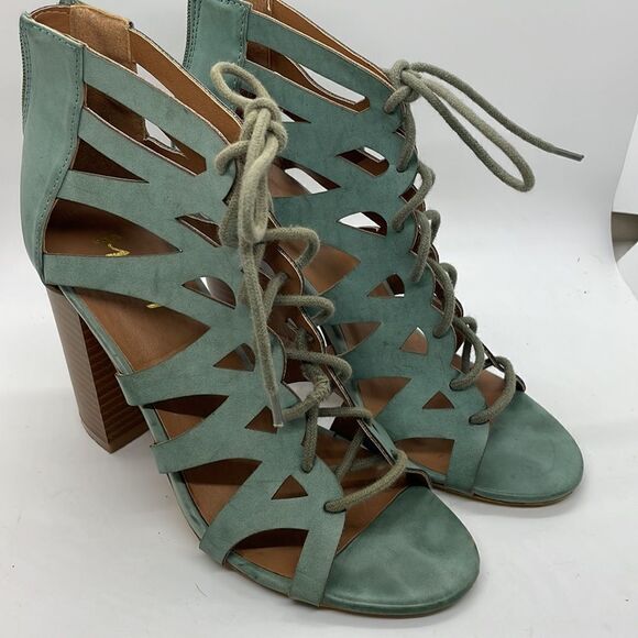 Trendy Mi.im Prague Teal Gladiator Style Sandals Size 7.5 Block Heel - Picture 13 of 13